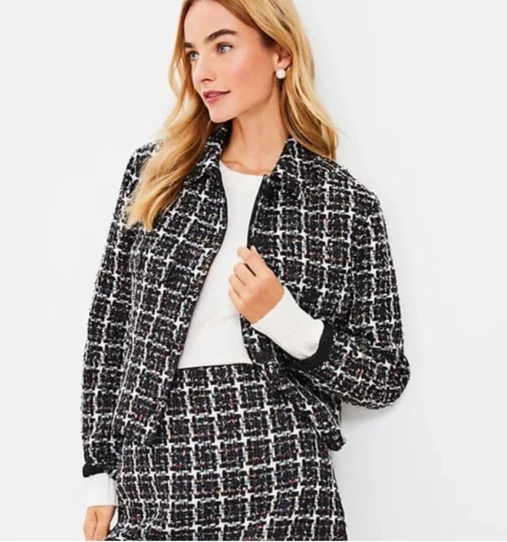 LOFT Metallic Tweed Cropped Shirt Jacket Blazer Button Up // L